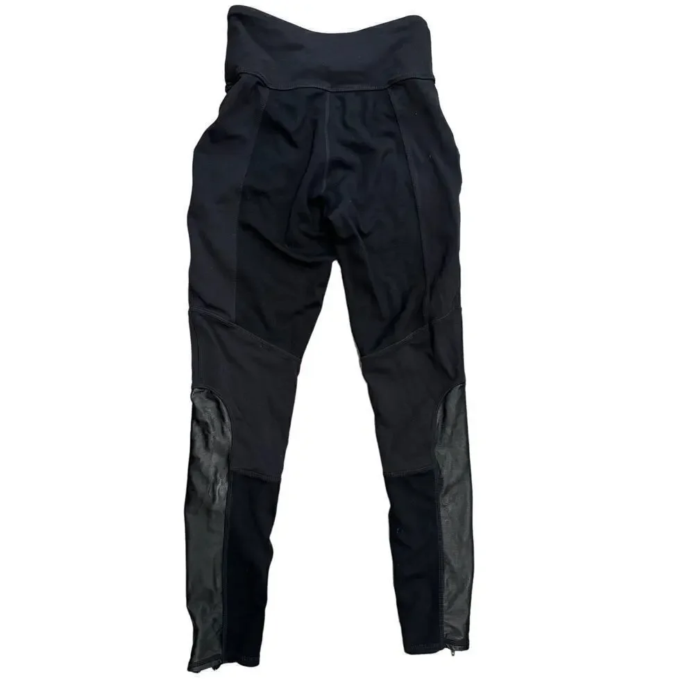 Athleta Ponte Luxe Leggings Pant Faux Leather Moto Zip Ankle Black Size XS